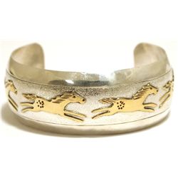Navajo Brass Horses over Sterling Silver Cuff Bracelet - Virgil Reader