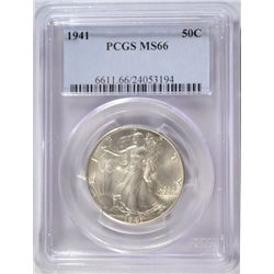 1941 WALKING LIBERTY HALF DOLLAR PCGS MS-66 SUPER GEM!