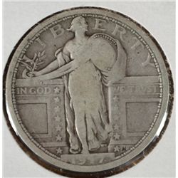 1917 T-I STANDING LIBERTY QUARTER VF