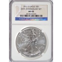 2011-S SILVER EAGLE 25TH ANNIVERSARY NGC MS 69