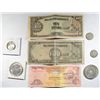 Image 1 : LOT OF SILVER FOREIGN COINS APPROX  1.1 OUNCES OF SILVER WITH BONUS CURRENCY
