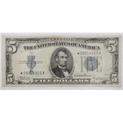 1934A  $5 silver certificate  STAR NOTE  RARE RARE VF  EST $225-$250