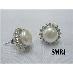 WHITE PEARL WITH CZ SILVER EARRINGS; METAL: SILVER; PHI