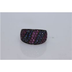 24.67 CTW RUBY AND SAPPHIRE RING .925 STERLING SILVER