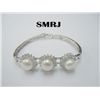 Image 1 : 3 WHITE PEARL WITH CZ BANGLE SILVER BRACELET *** METAL: