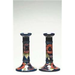 Pair of Pansy Candlesticks, c.1925 ht. 8.1" -...
