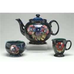 Pansy Three-Piece Tea Set, 1950's shallow chi...