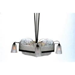 Wrought Iron and Frosted Glass Chandelier, Mu...