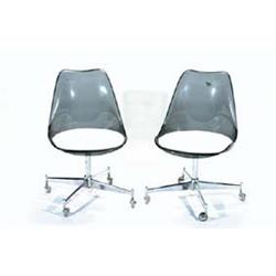 Set of Four Smokey Lucite and Chrome Swivel C...