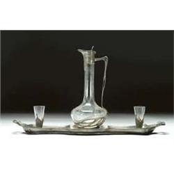 Orivit Pewter and Etched Glass Carafe, Tray a...