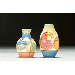 Two Small Clarice Cliff Bizarre 'Melon' Vases...