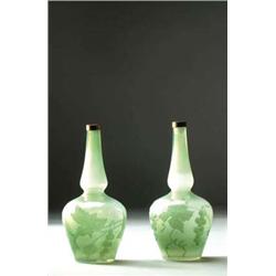 Pair of Victor Saglier Cameo Glass Vases, c.1...