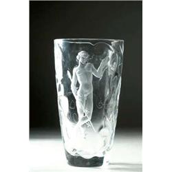 Czech Etched Glass Vase, 1950's decorated wit...