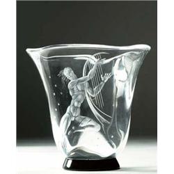 Orrefors Etched Glass Vase, Vicke Lindstrand,...