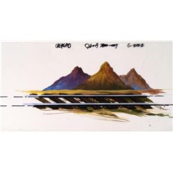 Original Animation Cel Train Tracks Painted Background