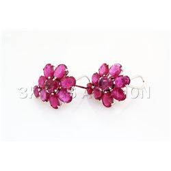 Beautiful 48.98CTW Flower Pink Ruby Silver Earring