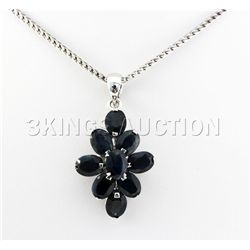 Natural Sapphire 21.44CTW Silver Flower Pendant