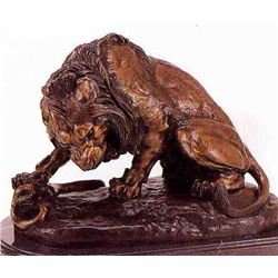 "Lion With Snake" Bronze Sculpture - Barye