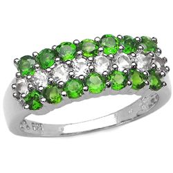 1.62 Carat Genuine Chrome Diopside & White Topaz .925 Sterling Silver Ring