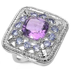 3.76 Carat Genuine Amethyst & Tanzanite .925 Sterling Silver Ring