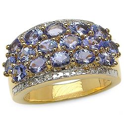 2.80 Carat Genuine Tanzanite & White Topaz 14K Yellow Gold Plating .925 Sterling Silver Ring