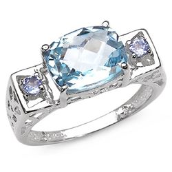 3.50 Carat Genuine Blue Topaz & Tanzanite .925 Sterling Silver Ring