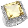 21.93 Carat Genuine Lemon Quartz & White Topaz .925 Sterling Silver Ring