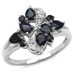 1.20 Carat Genuine Sapphire & White Topaz .925 Sterling Silver Ring