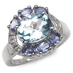 4.00 Carat Genuine Blue Topaz & Tanzanite .925 Sterling Silver Ring