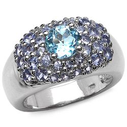 1.20 Carat Genuine Blue Topaz & Tanzanite .925 Sterling Silver Ring