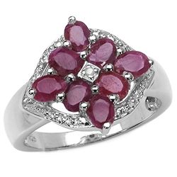 1.60 Carat Genuine Ruby & White Diamond .925 Sterling Silver Ring