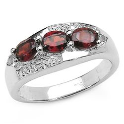 1.05 Carat Genuine Garnet & White Topaz .925 Sterling Silver Ring