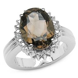 4.10 Carat Genuine Smoky & White Topaz .925 Sterling Silver Ring