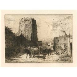 Peter Moran Original Etching "Church Of San Miguel, Santa Fe, New Mexico"