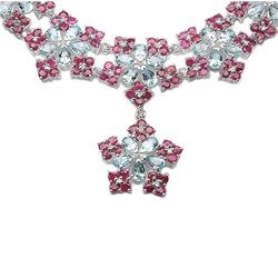 27.90 Carat Genuine Blue Topaz & Ruby .925 Sterling Silver Necklace