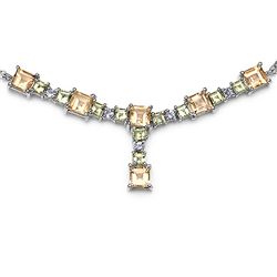 5.45 Carat Genuine Citrine, Peridot & Tanzanite .925 Sterling Silver Neckalce