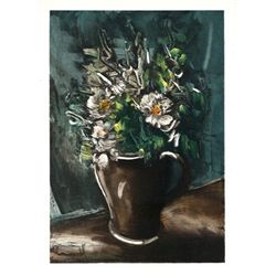 Vlaminck Lithograph  Flowers In A Stoneware Jug 