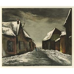 Vlaminck Original Lithograph  Allainville Under Snow 