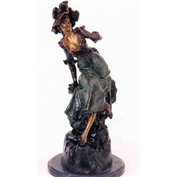 "Woman With Binoculars" Bronze Sculpture - Holla