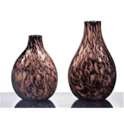 HAND BLOWN ART GLASS 2 PC VASE SET