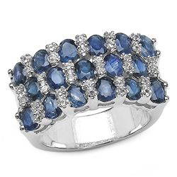 4.08 Carat Blue Sapphire & White Topaz .925 Sterling Silver Ring