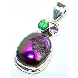 Coated Drusy, Opal & Amethyst Pendant