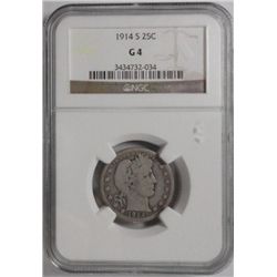 1914S Barber  quarter NGC04  est  $110-$120