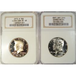 1965SMS half $ NGC MS64 CAMEO and 72S half NGCPF68 UC