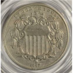 1867 RAYS SHIELD NICKEL ORIGINAL XF-AU