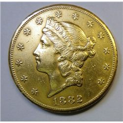 1882-CC $20.00 LIBERTY GOLD UNC, CLEANED
