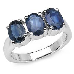 4.08 Carat Blue Sapphire & White Topaz .925 Sterling Silver Ring