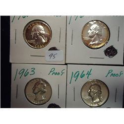 1961,62,63 & 64 WASHINGTON SILVER QUARTERS PF