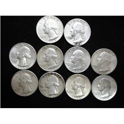 10 1960'S WASHINGTON SILVER QUARTERS