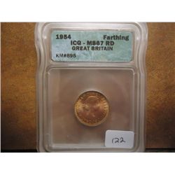 1954 GREAT BRITAIN FARTHING ICG MS67 RD